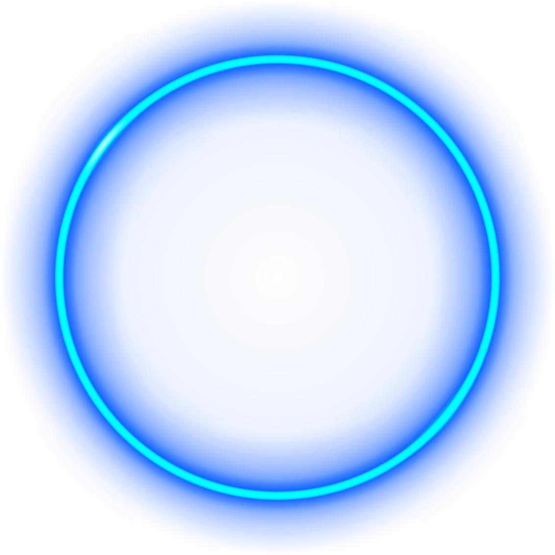 Neon circle. Light glow round blue color. Illuminated frame for design print. Abstract digital circe. Glowing flare loop. Speckle radial circular