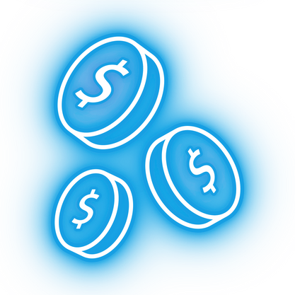 Neon blue coins icon